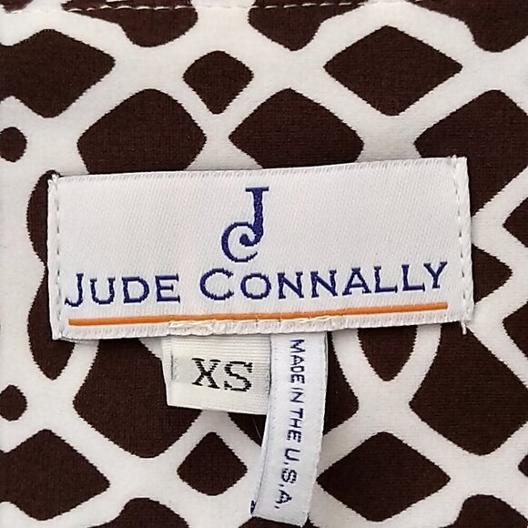 Jude Connally Dress Sleeveless Size XS  Brown White Geometric Print Made In USA - Picture 4 of 4
